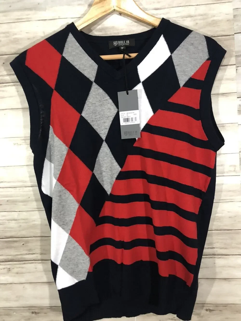 Bobby Jones Vest Mens Sweater Medium Argyle Striped Color Block Cashmere N71